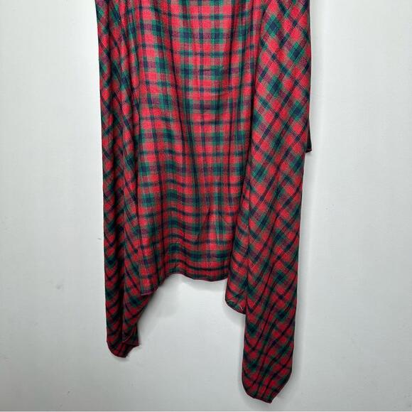 Stylish Red & Green Plaid Open Cardigan Vest - Picture 8 of 9